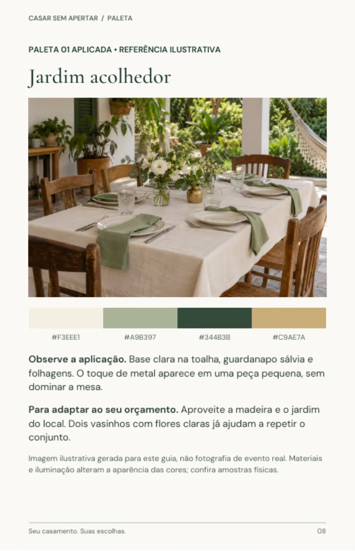 Página real do bônus Paleta e Decoração, com uma combinação aplicada em fotografia ilustrativa